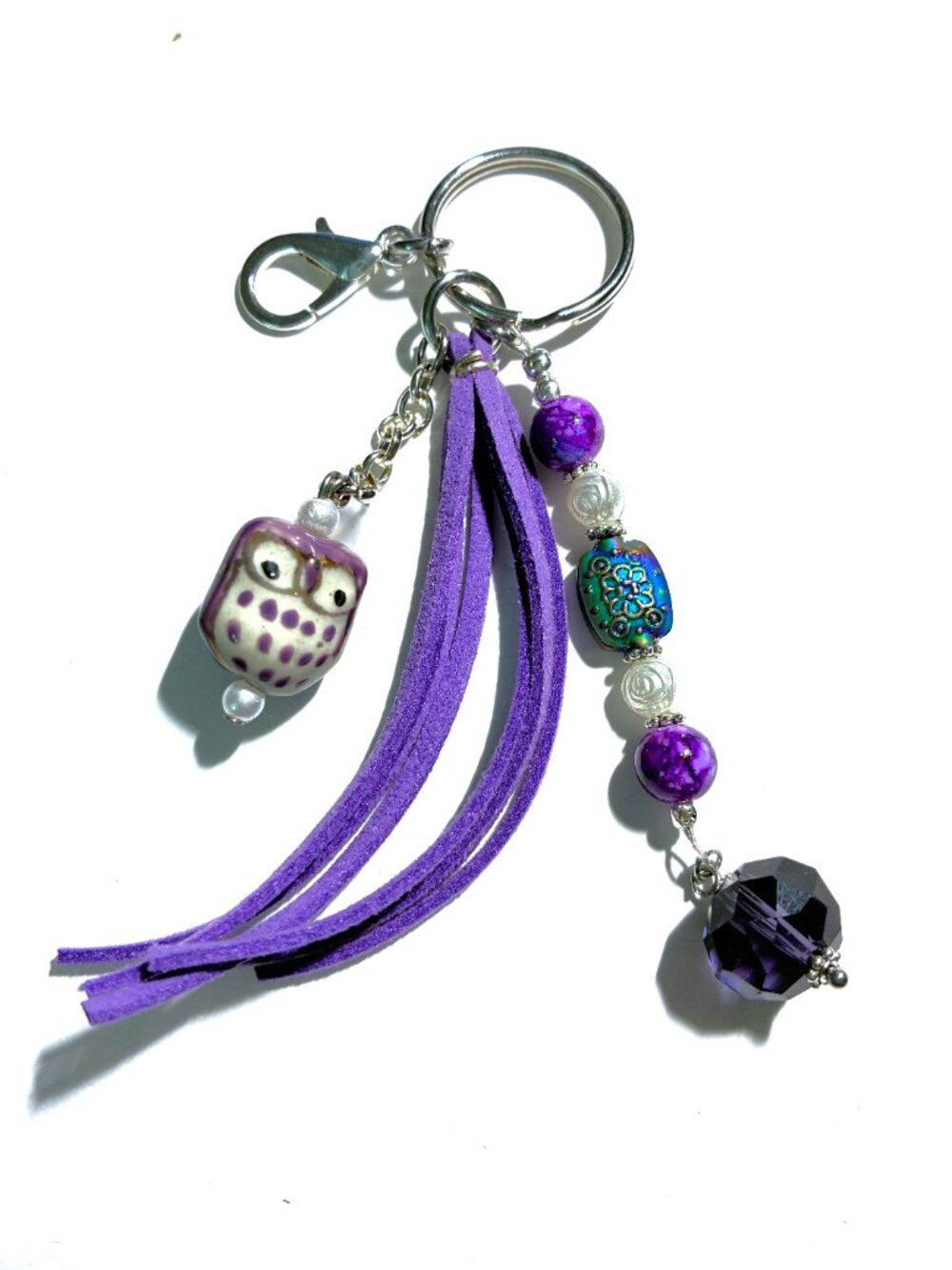 Handmade Ceramic Owl Keychain Clip Charm